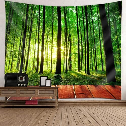 Epinki Tapisserie Grün Schwarz, Landschaft Natur Wandteppich Baum Dschungel Wandbehang aus Polyester, Wandbehänge für Schlafzimmer Wohnzimmer Kinderzimmer, 350x256cm von Epinki