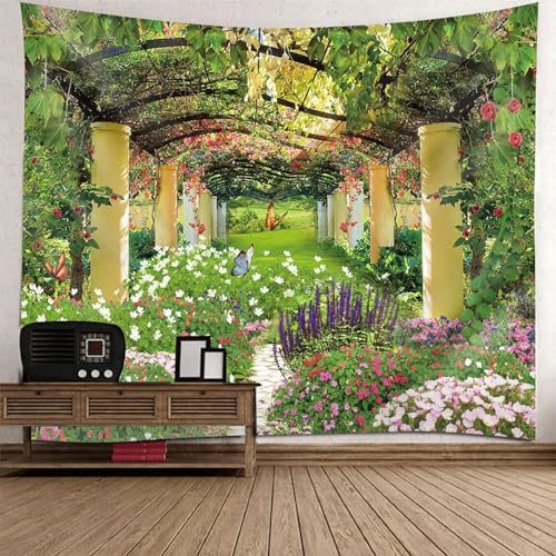 Epinki Tapisserie Pflanze Blumen Korridor Libellen, Landschaft Natur Wandteppich Wandtuch Multicolor aus Polyester, Hausdekor für Tischdecke Wohnzimmer Schlafzimmer Decor, 300x256cm von Epinki