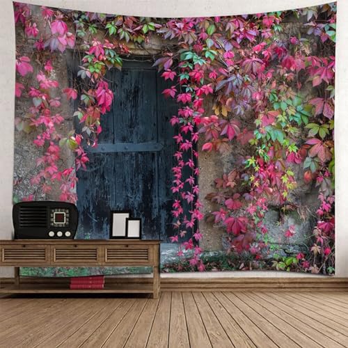 Epinki Tapisserie Wandbehang Europäisch Hölzern Tür Pflanze, Landschaft Natur Wandteppich Wandtuch Multicolor aus Polyester, Tuch für Schlafzimmer, 300x256cm von Epinki
