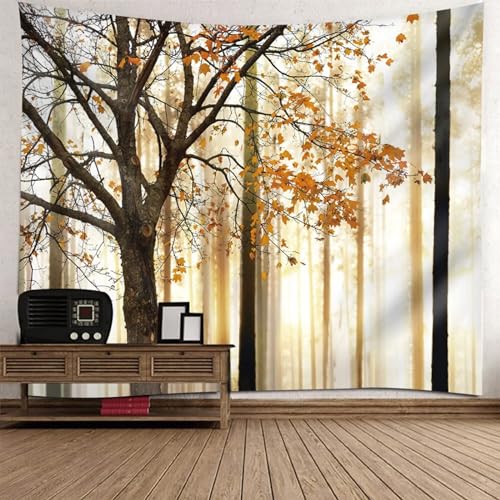 Epinki Tapisserie Wandbehang Herbst Baum, Natur Landschaft Wandteppich Wandbehang Schwarz Orange Beige aus Polyester, Accessoires für die Wand in Wohnzimmerdekoration, 300x256cm von Epinki