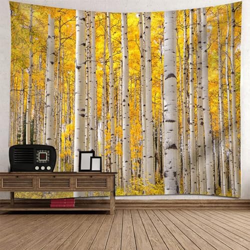 Epinki Tapisserie Wandbehang Herbst Baum, Natur Landschaft Wandteppich Wandtuch Gelb Beige aus Polyester, Tapestry für Schlafzimmer, 150x130cm von Epinki