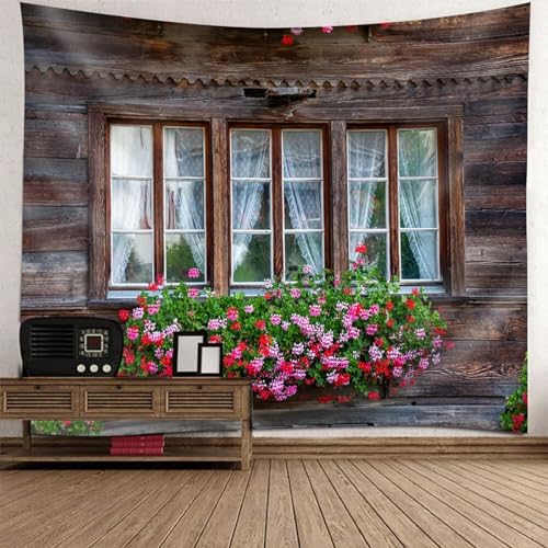 Epinki Tapisserie Wandbehang Multicolor, Natur Landschaft Wandteppich Blumen Fenster Wandteppiche aus Polyester, Wand Deokration für Schlafzimmer, 240x220cm von Epinki