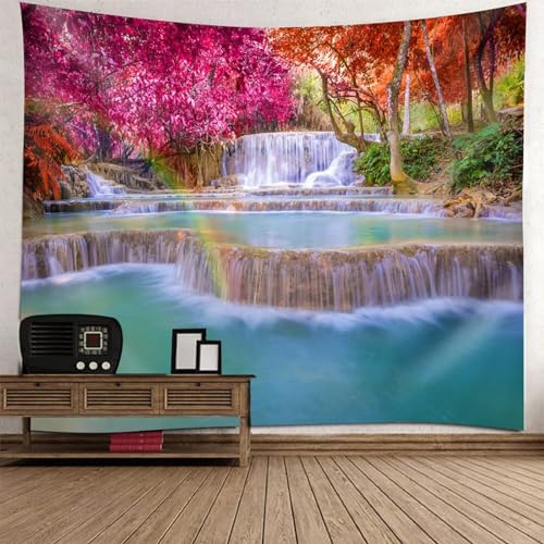 Epinki Wandbehang 260x240cm, Landschaft Natur Wandteppich Wasserfall Ahorn Baum Wandteppiche Multicolor aus Polyester, Tapestry für Tischdecke Wohnzimmer Schlafzimmer Decor von Epinki