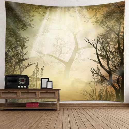 Epinki Wandbehang Baum Dschungel, Landschaft Natur Wandteppich Tapisserie Schwarz Grau aus Polyester, Wanddekoration für Schlafzimmer, 300x256cm von Epinki