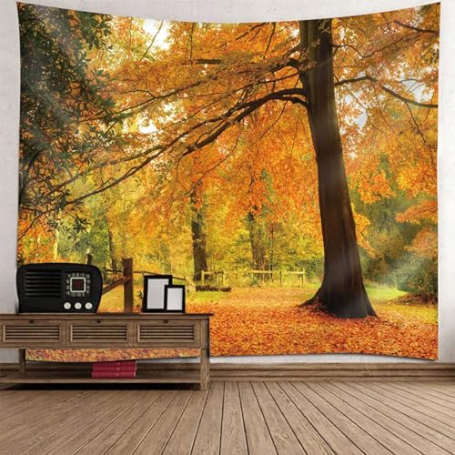 Epinki Wandbehang Orange, Landschaft Natur Wandteppich Herbst Baum Wandteppiche aus Polyester, Hausdekor für Wohnzimmer, Wohndekor, 150x150cm von Epinki