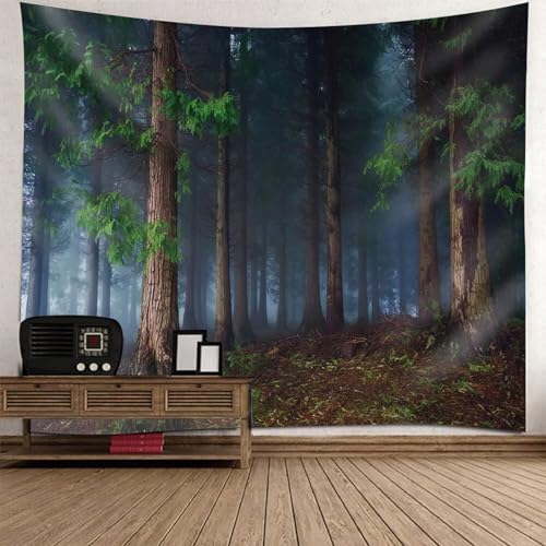 Epinki Wandteppiche 210x140cm, Landschaft Natur Wandteppich Baum Dschungel Wald Wandtuch Braun Grün aus Polyester, Tapestry für Schlafzimmer von Epinki