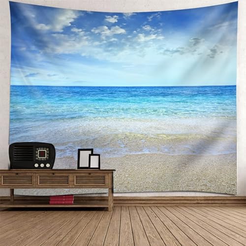 Epinki Wandteppiche 260x240cm, Natur Landschaft Wandteppich Strand Wandbehang Beige Blau aus Polyester, Heimdekorationen für Wohnzimmer, Wohndekor von Epinki