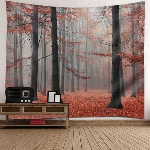 Epinki Wandteppiche Baum, Natur Landschaft Wandteppich Wandbehang Orange aus Polyester, Hausdekor für Schlafzimmer, 200x200cm von Epinki