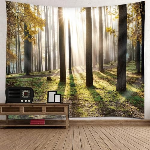 Epinki Wandteppiche Baum Dschungel, Natur Landschaft Wandteppich Tapisserie Schwarz Gelb aus Polyester, Tapestry für Schlafzimmer Wohnzimmer Kinderzimmer, 200x200cm von Epinki