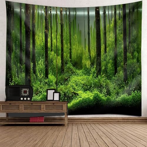 Epinki Wandteppiche Baum Dschungel Pflanze, Landschaft Natur Wandteppich Wandbehang Grün Schwarz aus Polyester, Wandtücher für Wohnzimmer Wohnheim Wanddeko, 300x256cm von Epinki