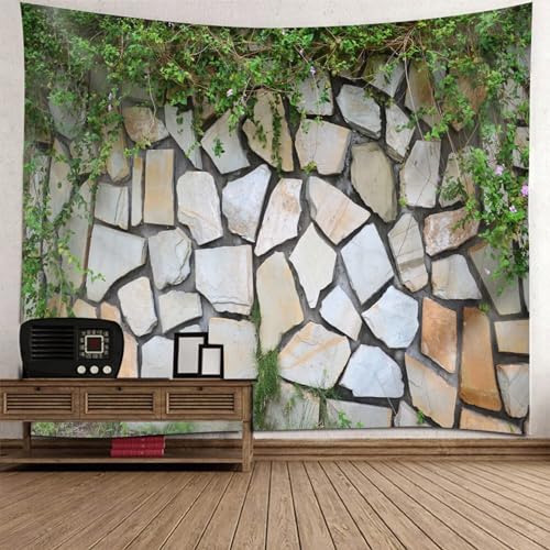 Epinki Wandteppiche Grün Beige, Landschaft Natur Wandteppich Stein Wand Pflanze Wandtuch aus Polyester, Tuch mit Art Nature Home Dekorationen, 150x150cm von Epinki