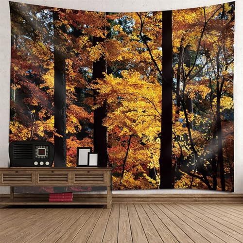 Epinki Wandteppiche Schwarz Gelb, Natur Landschaft Wandteppich Herbst Baum Wandtuch aus Polyester, Wandbehänge für Schlafzimmer Wohnzimmer Kinderzimmer, 350x256cm von Epinki