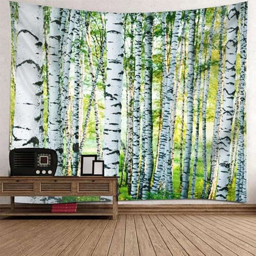 Epinki Wandteppiche Weiß Grün, Landschaft Natur Wandteppich Baum Tapisserie Wandbehang aus Polyester, Hausdekor für Wohnzimmer Schlafzimmer Wohnheim Wanddeko, 240x220cm von Epinki