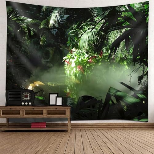 Epinki Wandtuch 210x140cm, Landschaft Natur Wandteppich Pflanze Blumen Dschungel Wandteppiche Grün Schwarz aus Polyester, Wandbehänge für Tischdecke Wohnzimmer Schlafzimmer Decor von Epinki