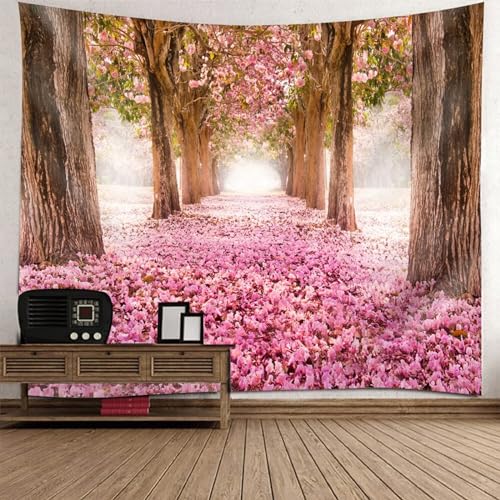 Epinki Wandtuch 210x140cm, Natur Landschaft Wandteppich Kirschblüte Baum Tapisserie Rose Braun aus Polyester, Accessoires für Wohnzimmer Dekor, Schlafzimmer von Epinki