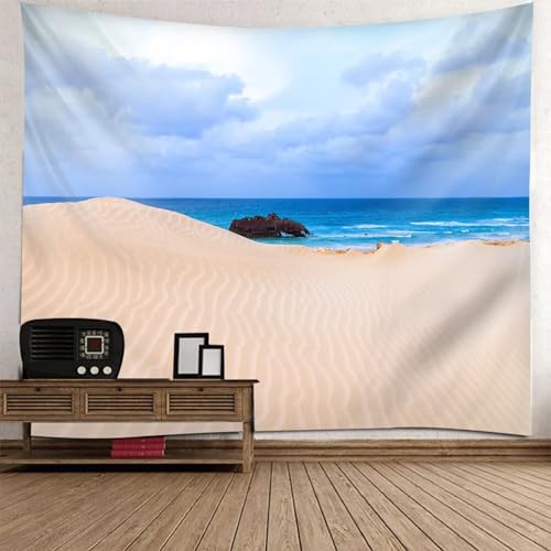 Epinki Wandtuch 260x240cm, Landschaft Natur Wandteppich Meeresufer Strand Tapisserie Beige Blau aus Polyester, Accessoires für Tischdecke Wohnzimmer Schlafzimmer Decor von Epinki