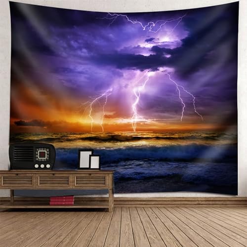 Epinki Wandtuch 260x240cm, Natur Landschaft Wandteppich Blitzschlag Meer Tapisserie Lila Braun aus Polyester, Tuch für Schlafzimmer von Epinki