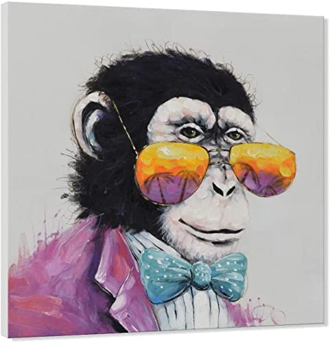 Eppedtul Tiermalerei auf Leinwand,Pop-Art,süßer Affe,cooler Gorilla mit Sonnenbrille,Kunstwerk,gerahmt,Zuhause,Kinderzimmer,Dekoration,fertig zum Aufhängen (50 x 50 cm/20 x 20 Zoll) Innenrahmen von Eppedtul