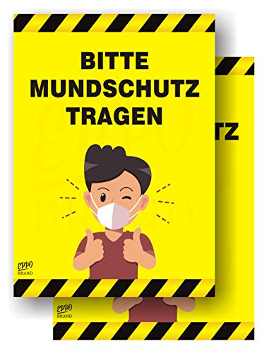 2er set - EppoBrand Bitte Mundschutz Tragen Aufkleber 13x19 cm - Hinweis Schild zur Maskenpflicht benutzen Tür Wand, für Supermärkte, Arztpraxen, Geschäfte etc., NA von EppoBrand