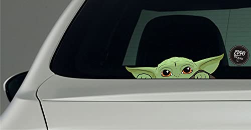 EppoBrand 3x Baby Yoda on Board Spähen Mandalorianischer Vinyl Aufkleber mit Antikratzbeschichtung 20x6 cm für Autos LKW Fenster Stoßstange Kühlschrank Skate Binder Fahrrad Laptop Notebook von EppoBrand