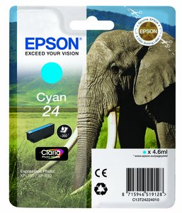 Epson 24 Tintenpatrone T2422 cyan, OEM: C13T24224010 mit einer Reichweite von ca. 360 Seiten für Epson Expression Photo XP 850, Photo XP 750 von Epson