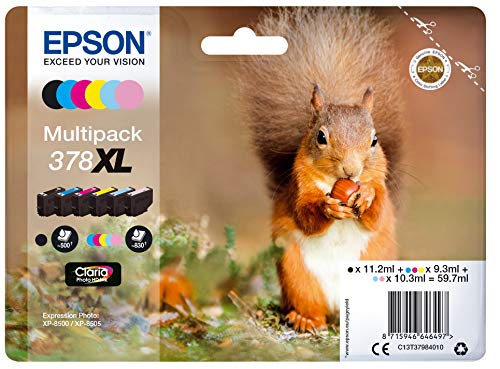 Epson Multipack 6-Colors 378XL Claria Photo HD Ink Tintenpatrone (Original Tinte auf Pigmentbasis, Schwarz, Cyan, Helle Magenta, Gelb, Epson, Expression Photo XP-8500, XP-8505, 6 Stück (S)) von Epson