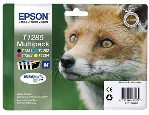 Epson Multipack T1285 Tintenpatrone für Drucker (Original, Tinte auf Pigmentbasis, Schwarz, Cyan, Magenta, Gelb, Epson, Epson Stylus S22/Sx125/Sx130, 4 Farben) von Epson