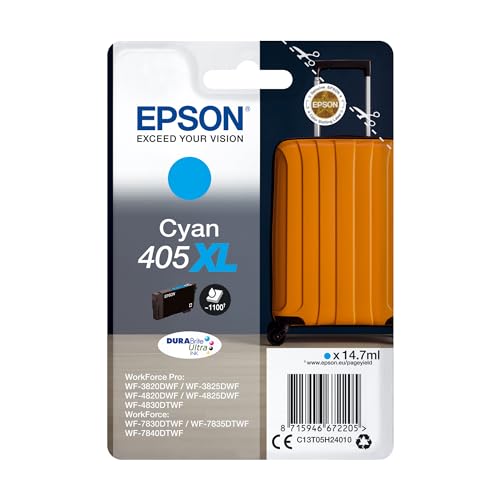 Epson Orginal 405XL Tinte Koffer Singlepack Cyan XL WF-3820DWF WF-3825DWF WF-4820DWF WF-4825DWF WF-4830DTWF WF-7830DTWF WF-7835DTWF WF-7840DTWF DURABrite Ultra Ink, ReadyPrint Flex-Tintentarife von Epson