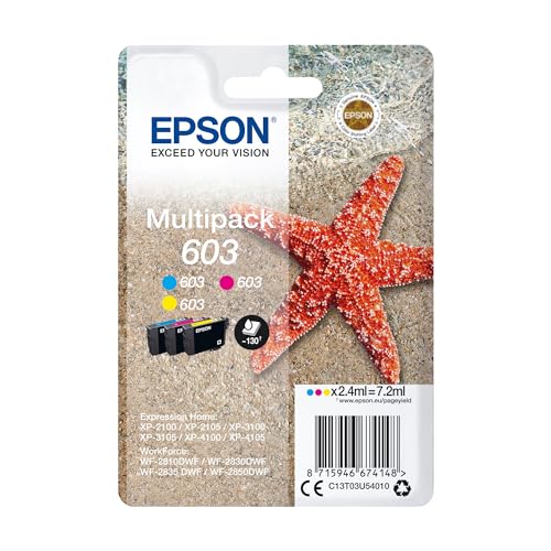 Epson Original 603 Tinte Seestern, Multipack 3-farbig Standard, WF-2820DWF WF-2830DWF WF-2840DWF WF-2850DWF XP-2100 XP-2150 XP-3100 XP-3150 XP-4100 XP-4150, ReadyPrint Flex-Tintentarife von Epson