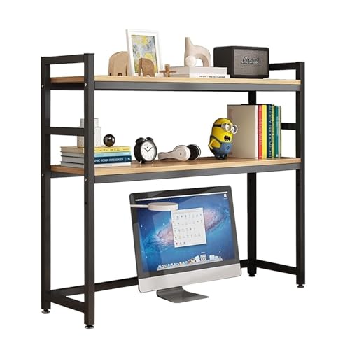 ErWaad Bücherregal für den Computer-Desktop aus Holz und Metall – einfaches Aufbewahrungsregal für den Schreibtisch, verstellbares 2-stufiges Desktop-Organizer-Rack, Mehrzweck-Bücherregal für die A von ErWaad