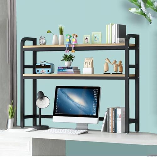 Kleines Bücherregal mit 2 Ebenen für den Schreibtisch – Bücherregal aus Holz für den Computertisch, Verstellbarer Organizer für Schreibtischregale, offenes Aufbewahrungsregal fürs Büro, deko von ErWaad
