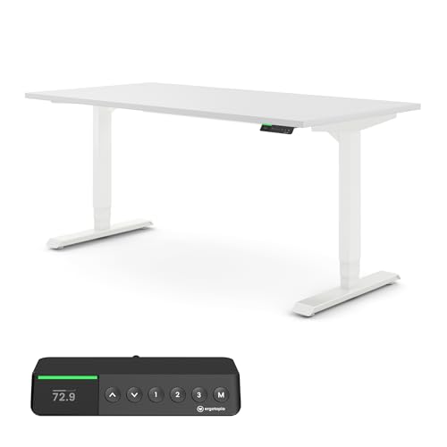 Ergotopia® Desktopia Pro X Elektrisch höhenverstellbarer Schreibtisch 7 Jahre Garantie Ergonomischer Stehtisch mit 9 Speicherplätzen (Weiß, Gestell Weiß, 180 x 80 cm) von Ergotopia