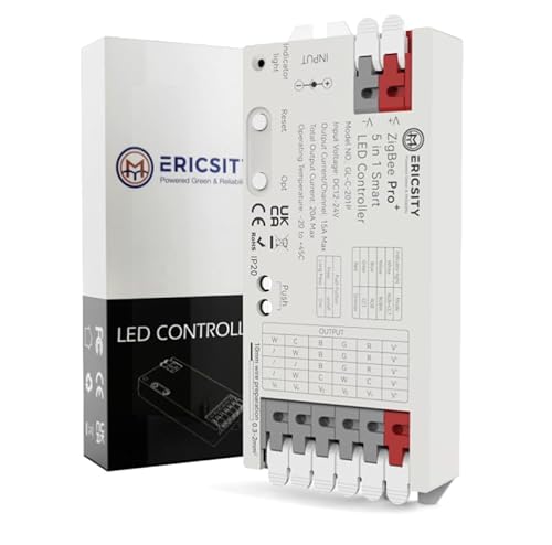 Ericsity ZigBee 3.0 Pro+ Smart LED Controller 5 in 1, 2.4GHz WiFi PWM LED Controller 20A Max DC12-24V Kompatibel mit Hu-e, Alexa, Tuya, Amazon Echo für Dimmer CCT RGB RGBW RGBCCT LED-Streifen von Ericsity