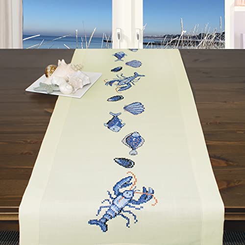 Ernst Schäfer Stickpackung MARITIM, Kreuzstich Tischläufer Set vorgezeichnet zum Sticken, Stickset zum Selbersticken, 40 x 140 cm von Ernst Schäfer