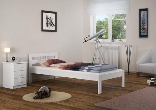 Erst-Holz Einzelbett Futonbett 100x200 Kieferbett Massivholz weiß Bettgestell ohne Zubehör 60.64-10 W oR von Erst-Holz