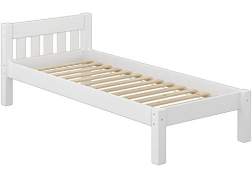 Erst-Holz® Modernes Einzelbett Massivholzbett Kiefer weiß 90x200 Futonbett Jugendbett Rollrost 60.38-09 W von Erst-Holz