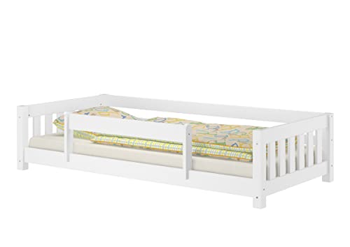 Erst-Holz Weißes Bodenbett Kinderbett 90x200 Kiefer massiv Zubehör wählbar V-60.28-09W, Ausstattung:mit Kindersicherung und Rollrost inkl. von Erst-Holz