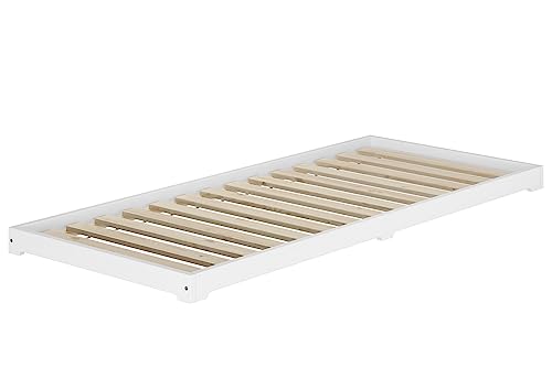 Erst-Holz Weißes Niederflurbett Futon extra niedrig Bodenbett 100x200 Kiefer V-60.47W-10, Ausstattung:Rollrost inkl. von Erst-Holz