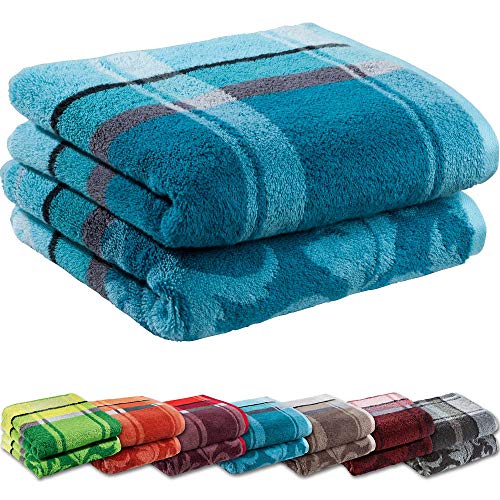 Erwin Müller Duschtuch-Set 2er-Pack - Ludwigsburg - 100% Baumwolle - Petrol Größe 70x140 cm - kuschelweich, saugstark, voluminös - praktisch durch beidseitige Schlaufen (weitere Farben) von Erwin Müller