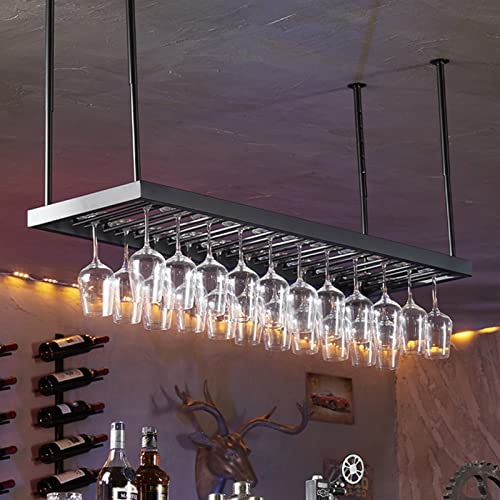 EsEntL Modernes Weinregal, an der Decke montierter Weinglashalter, hängende Stielgläser, umgedrehte Kelche, schwarzes Metall-Lagerregal, schwebende Organizer-Regale (Größe: 60 x 35 cm) von EsEntL