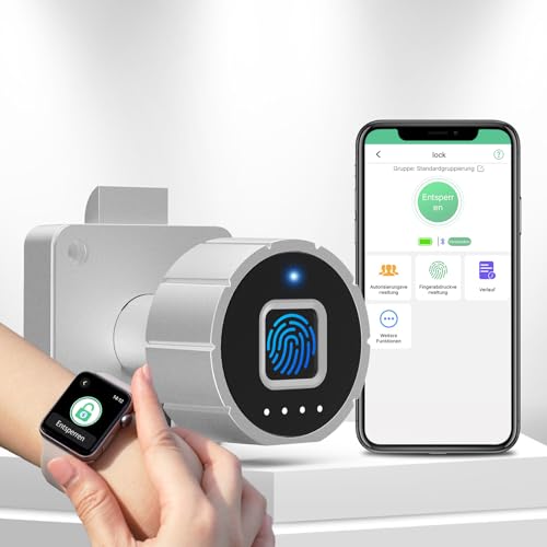 Eseesmart Fingerabdruck-Schubladen-Schloss Schrankschloss Möbelschloß Zylinder-Möbelschloss mit Fingerabdruck Bluetooth APP Set für Haus Büro Mailbox 32mm von Eseesmart