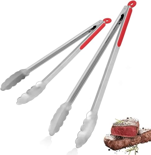 Küchenzange Grillzange Set Aus Edelstahl, 2 Stück-34,5 Cm Und 44,7 Cm, Rutschfester Griff Zum Kochen Und Grillen, Kleine Küchenzange, Große Grillzange von Esie Houzie