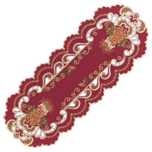 Espamira Tischdecke Weihnachten Decke Mitteldecke Weihnachtsdecke Deckchen Weihnachtstischdecke Kerze Rot (22 x 55 cm oval) von Espamira