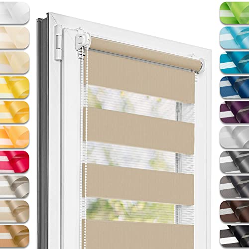 Estika® Doppelrollo Klemmfix ohne Bohren - 72 cm x 150 cm - Sandstrand - 27 Stoff Farben, Tag und Nacht Duo Rollo, Rollos für Fenster ohne Bohren, Fenster sichtschutz (72 cm Stoffbreite) von Estika