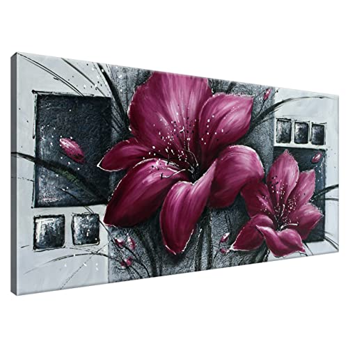 Estika® Leinwand bilder - Lila Mohnblumen - 115x55 cm, 1 teilige kunstdruck - Wandbilder wohnzimmer, schlafzimmer, Moderne wanddeko, Bild auf leinwand - Blume bilder - 2355A_1AE von Estika