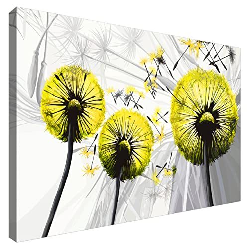 Estika® Leinwand bilder - Pusteblume Gelb - 60x40 cm, 1 teilige kunstdruck - Wandbilder wohnzimmer, schlafzimmer, Moderne wanddeko, Bild auf leinwand - Blumen bilder - 4028A_1E von Estika