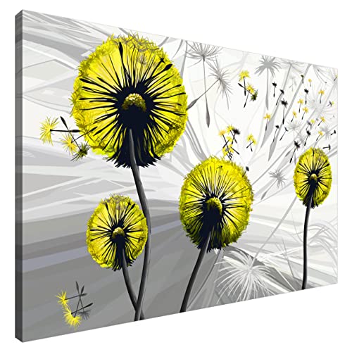 Estika® Leinwand bilder - Pusteblume Gelb - 90x60 cm, 1 teilige kunstdruck - Wandbilder wohnzimmer, schlafzimmer, Moderne wanddeko, Bild auf leinwand - Abstrakt blumen bilder - 5029A_1L von Estika