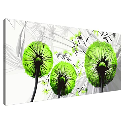 Estika® Leinwand bilder - Pusteblume Grün - 115x55 cm, 1 teilige kunstdruck - Wandbilder wohnzimmer, schlafzimmer, Moderne wanddeko, Bild auf leinwand - Blumen bilder - 4158A_1AE von Estika