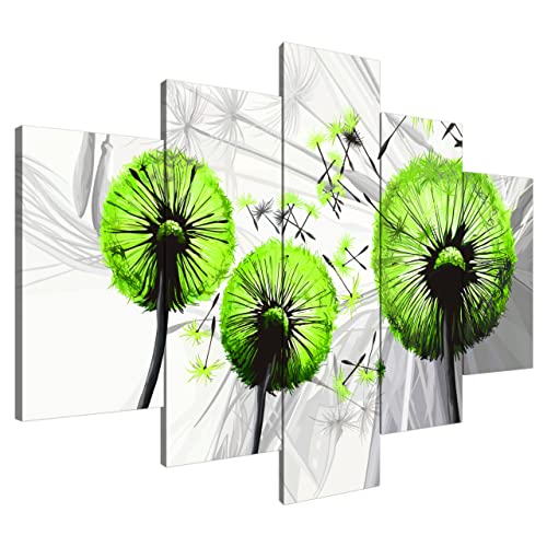 Estika® Leinwand bilder - Pusteblume Grün - 150x105 cm, 5 teilige kunstdruck - Wandbilder wohnzimmer, schlafzimmer, Moderne wanddeko, Bild auf leinwand - Blumen bilder - 4158A_5H von Estika
