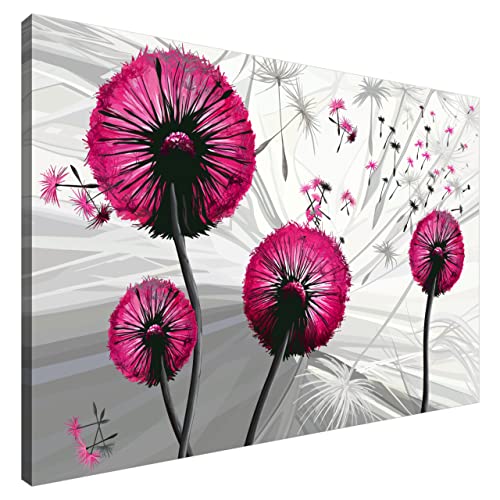 Estika® Leinwand bilder - Pusteblume Magenta - 90x60 cm, 1 teilige kunstdruck - Wandbilder wohnzimmer, schlafzimmer, Moderne wanddeko, Bild auf leinwand - Abstrakt blumen bilder - 5035A_1L von Estika